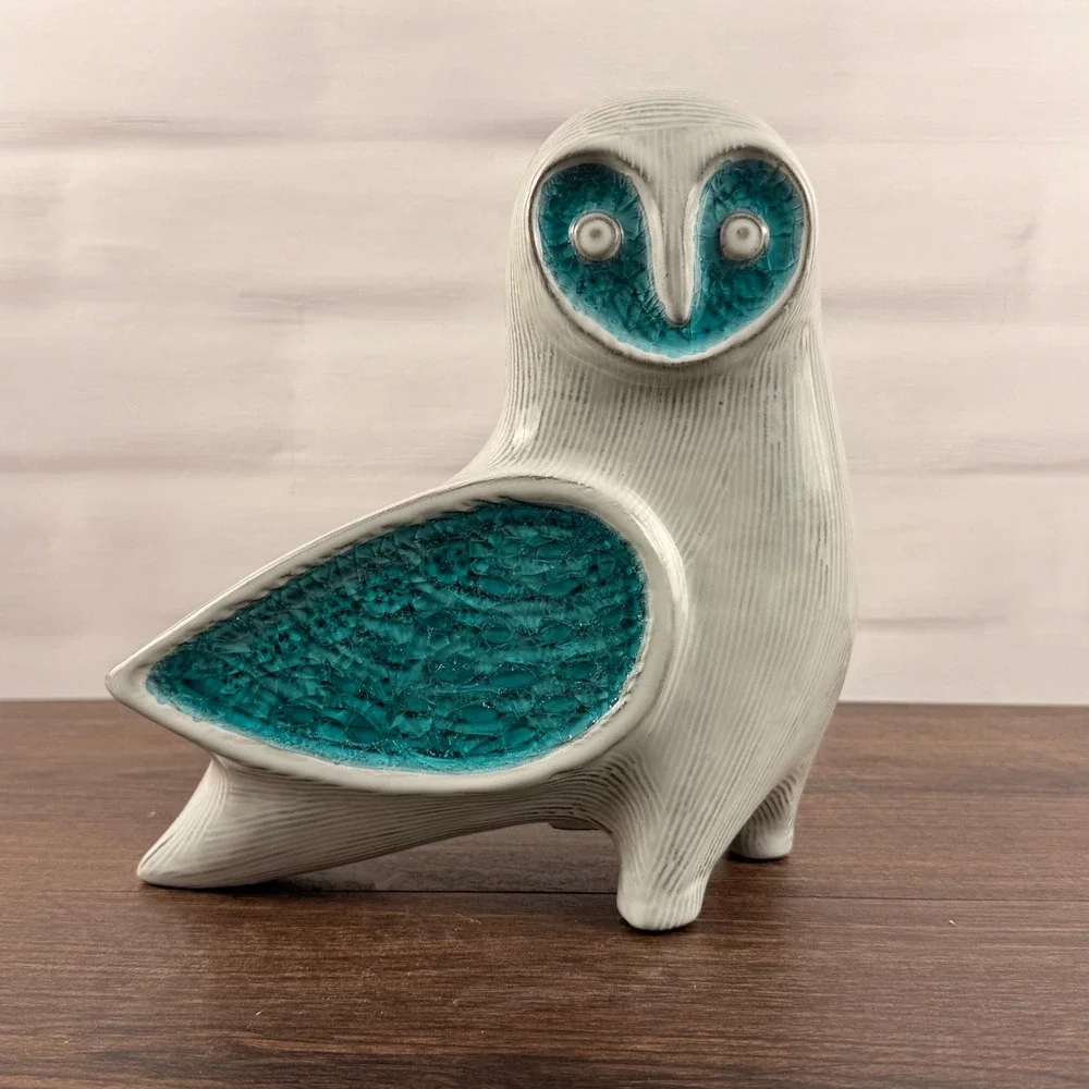 Jonathan Adler Glass Menagerie Barn Owl Sculpture Aquamarine Stoneware
